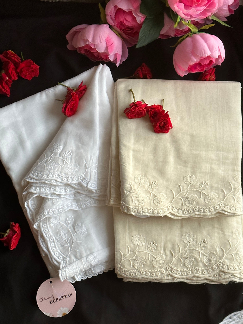Dyeable Mul cotton Dupattas- Sleeping Rose