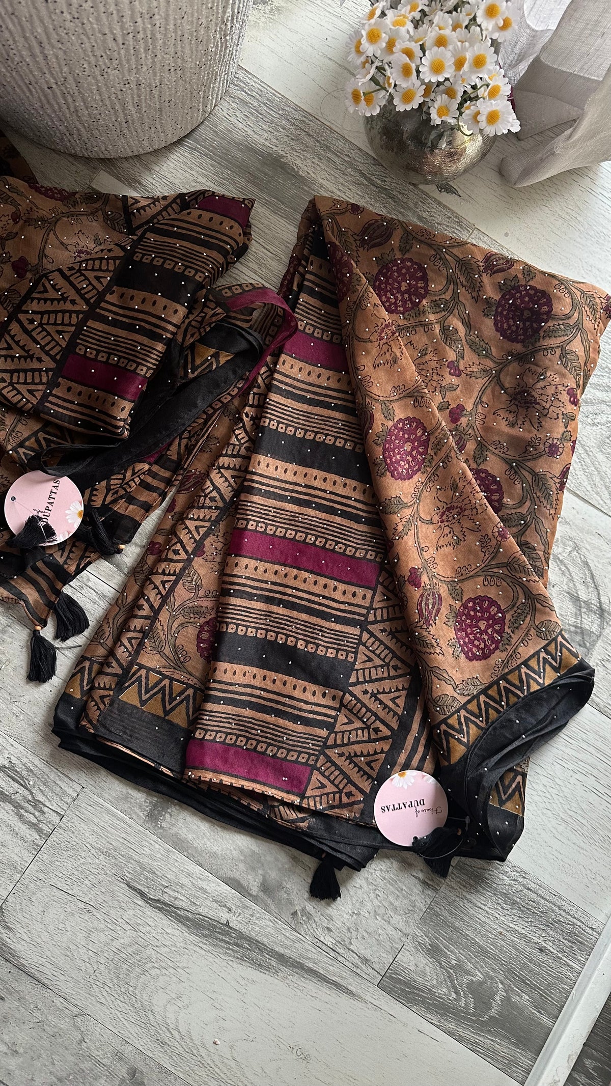 Neutral Browny chiffon Embellished Dupatta