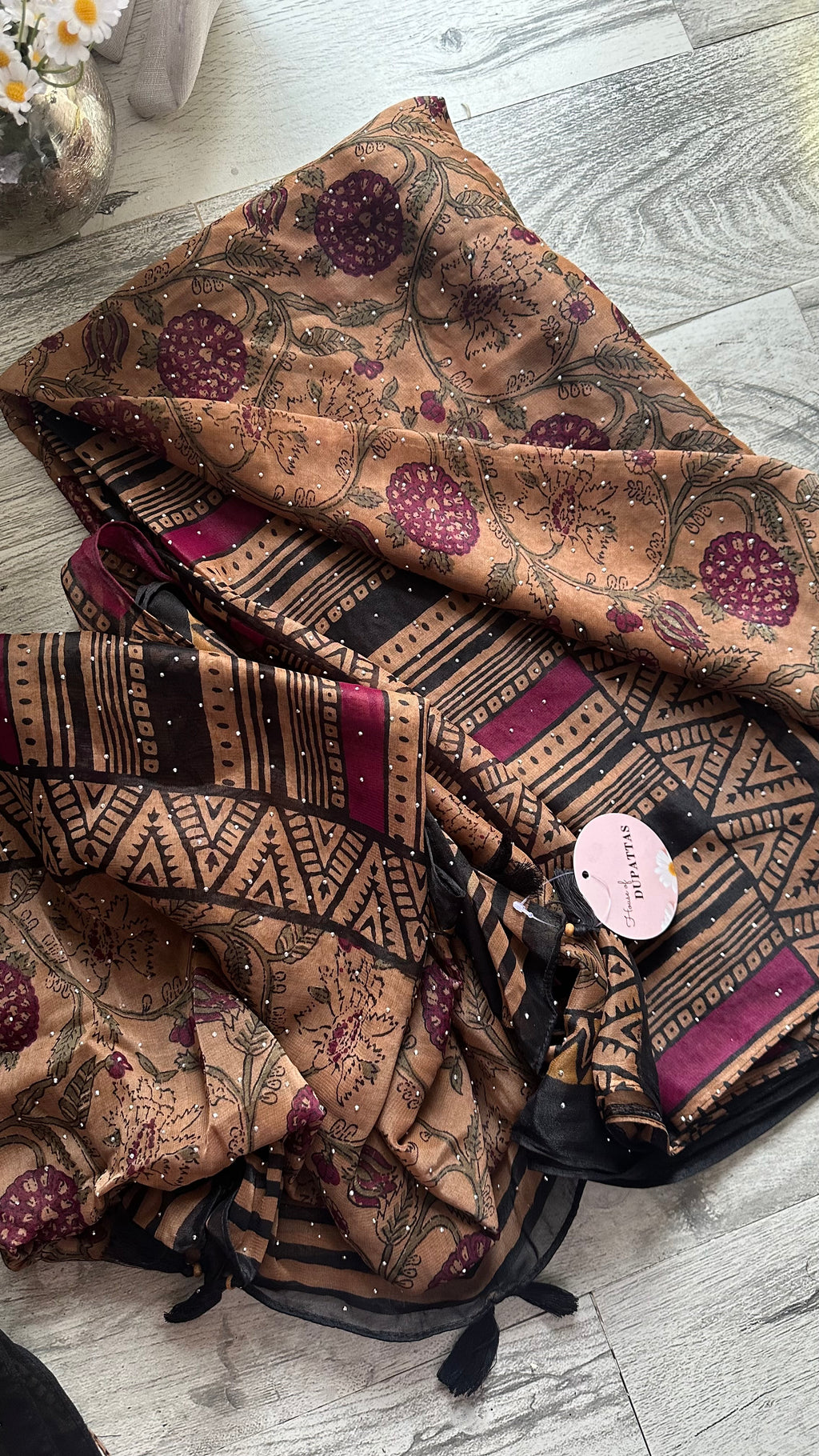 Neutral Browny chiffon Embellished Dupatta